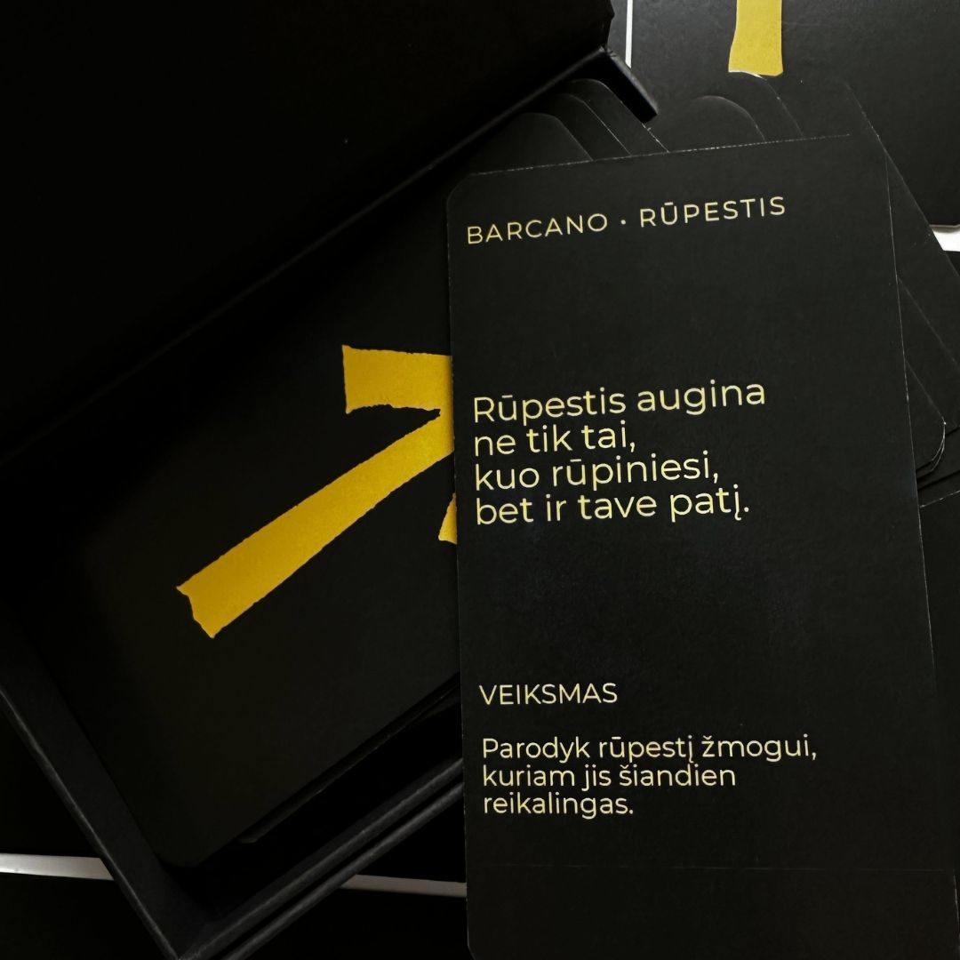 BARKANO rūpesčio korta su mintimi ir konkrečiu dienos veiksmu